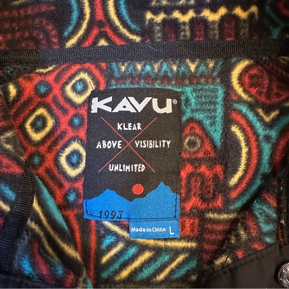 KAVU 1/4 button fleece size L red green yellow pattern - Picture 3 of 4